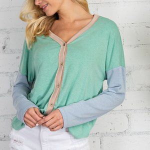 5 Button Color Block Shirttail Top